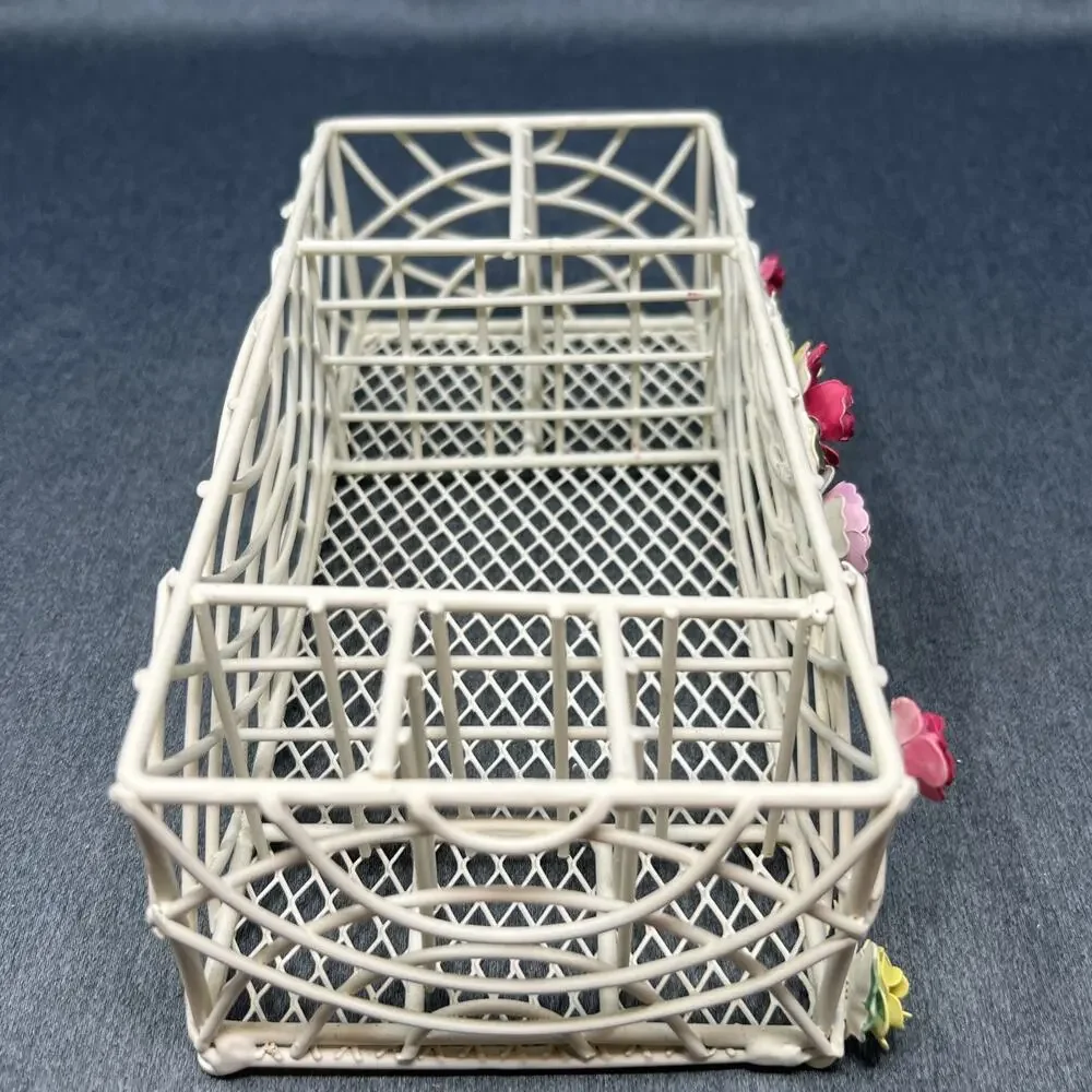 Vintage Floral Wire Lattice Tole Flower Caddy Cottage Core Desk Decor Organizer